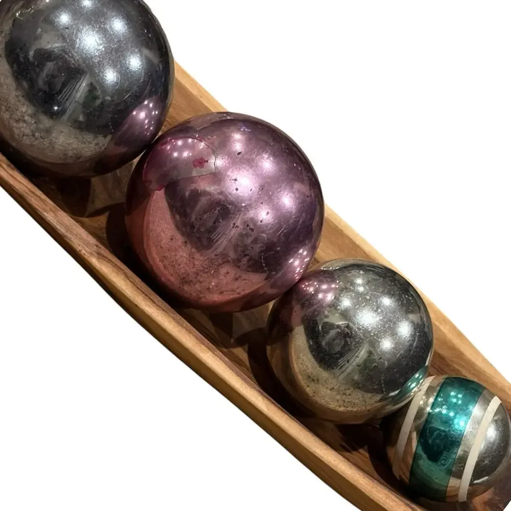 Vintage Shiny Brite Mercury Glass Ornaments Mixed Sizes Purple Silver Stripe MCM